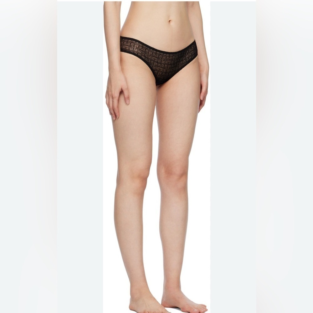 Givenchy Velvet Black Sheer Logo Lace Briefs Designer Bikini Underwear Small